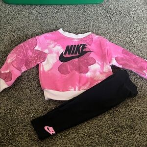 Nike Pink Floral Sweatshirt with Black Leggings